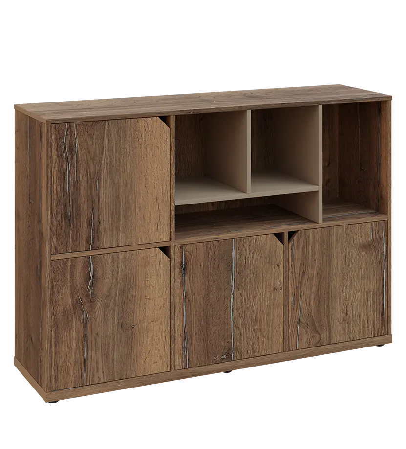 KU3-15DN4 P skříňka 4-dvéřová, niky, 1054x1522x400 mm, provedení pravé, korpus a dvířka dub halifax cínový/police latte