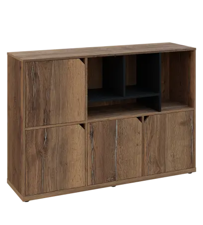 KU3-15DN4 P skříňka 4-dvéřová, niky, 1054x1522x400 mm, provedení pravé, korpus a dvířka dub halifax cínový/police černá