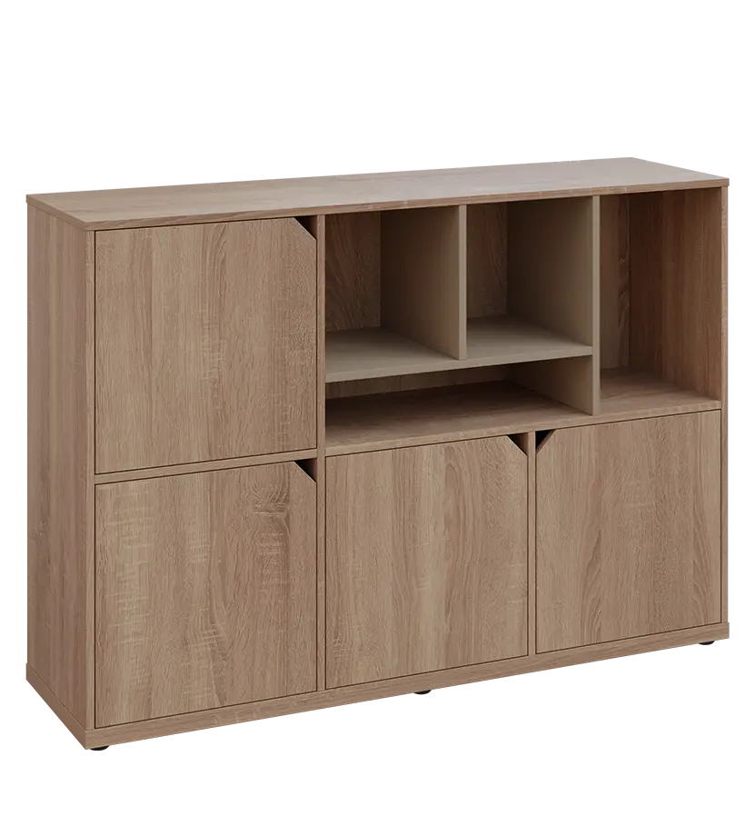 KU3-15DN4 P skříňka 4-dvéřová, niky, 1054x1522x400 mm, provedení pravé, korpus a dvířka dub bardolino/police latte