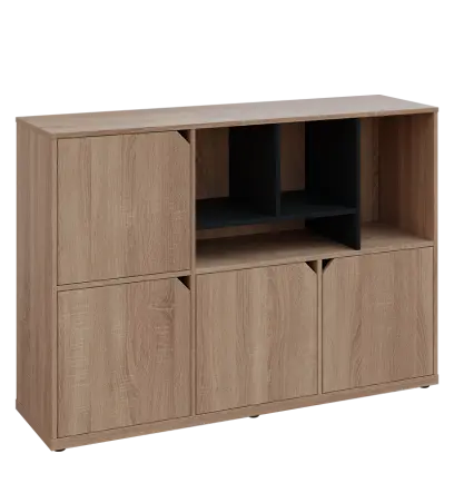 KU3-15DN4 P skříňka 4-dvéřová, niky, 1054x1522x400 mm, provedení pravé, korpus a dvířka dub bardolino/police černá