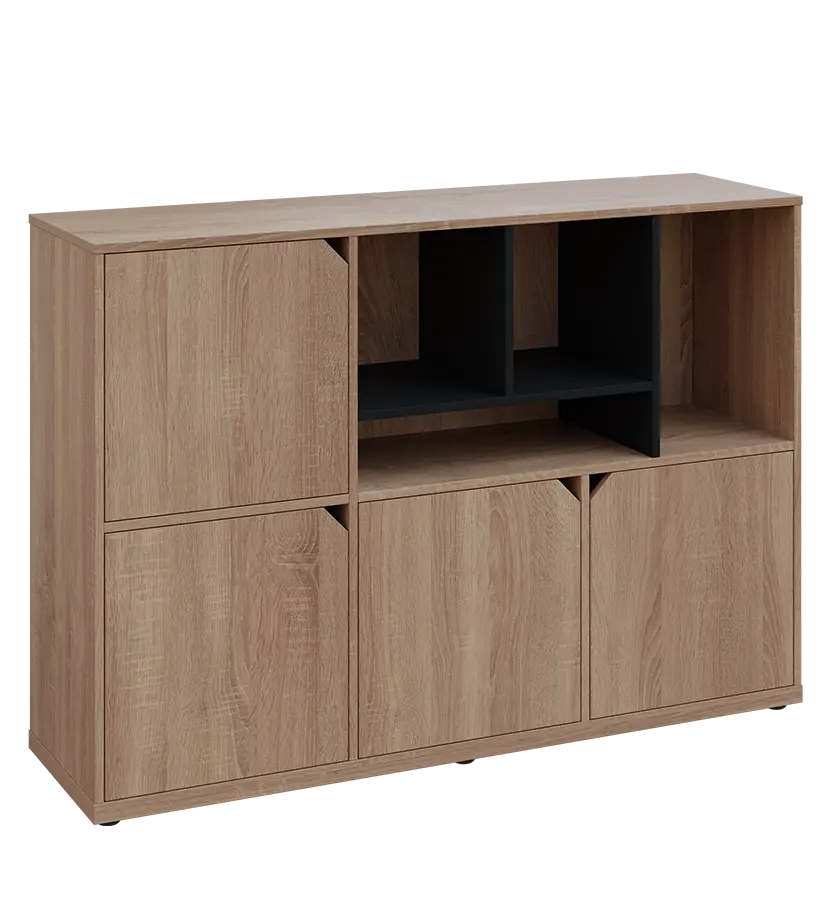 KU3-15DN4 P skříňka 4-dvéřová, niky, 1054x1522x400 mm, provedení pravé, korpus a dvířka dub bardolino/police černá