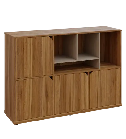 KU3-15DN4 P skříňka 4-dvéřová, niky, 1054x1522x400 mm, provedení pravé, korpus a dvířka ořech světlý/police latte