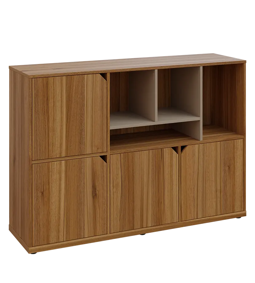 KU3-15DN4 P skříňka 4-dvéřová, niky, 1054x1522x400 mm, provedení pravé, korpus a dvířka ořech světlý/police latte