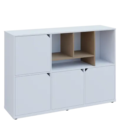 KU3-15DN4 P skříňka 4-dvéřová, niky, 1054x1522x400 mm, provedení pravé, korpus a dvířka bílá sněžná/police latte