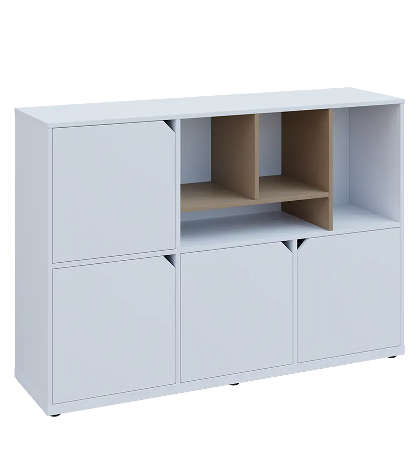 KU3-15DN4 P skříňka 4-dvéřová, niky, 1054x1522x400 mm, provedení pravé, korpus a dvířka bílá sněžná/police latte