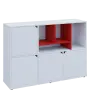 KU3-15DN4 P skříňka 4-dvéřová, niky, 1054x1522x400 mm, provedení pravé, korpus a dvířka bílá sněžná/police červená