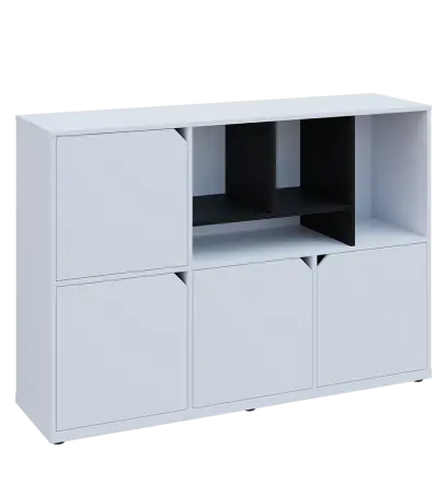 KU3-15DN4 P skříňka 4-dvéřová, niky, 1054x1522x400 mm, provedení pravé, korpus a dvířka bílá sněžná/police černá