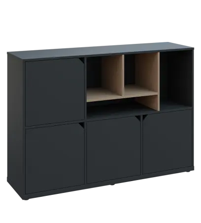 KU3-15DN4 P skříňka 4-dvéřová, niky, 1054x1522x400 mm, provedení pravé, korpus a dvířka antracit/police latte