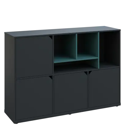 KU3-15DN4 P skříňka 4-dvéřová, niky, 1054x1522x400 mm, provedení pravé, korpus a dvířka antracit/police světle petrolejová