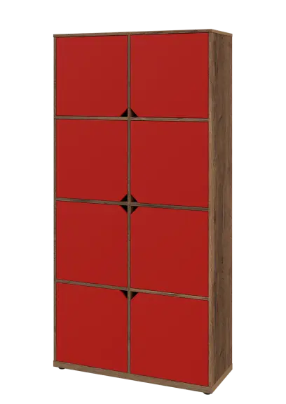 KU6-10D L skříň vysoká 8-dvéřová, 2053x1022x400 mm, provedení levé, dub halifax cínový/červená