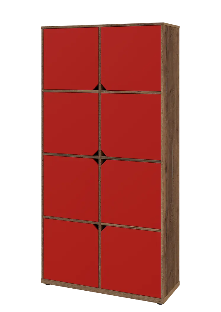 KU6-10D L skříň vysoká 8-dvéřová, 2053x1022x400 mm, provedení levé, dub halifax cínový/červená