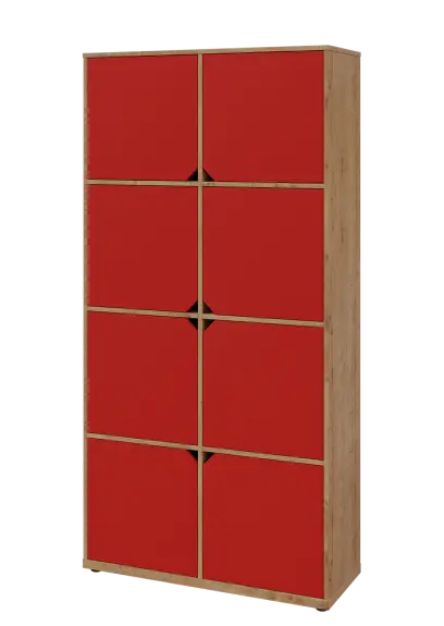 KU6-10D L skříň vysoká 8-dvéřová, 2053x1022x400 mm, provedení levé, dub lite/červená