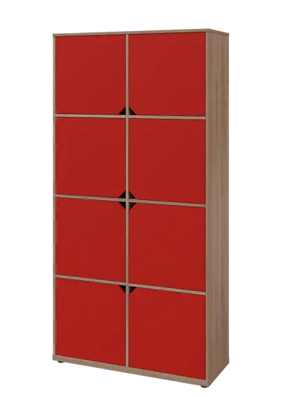 KU6-10D L skříň vysoká 8-dvéřová, 2053x1022x400 mm, provedení levé, dub bardolino/červená