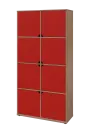 KU6-10D L skříň vysoká 8-dvéřová, 2053x1022x400 mm, provedení levé, dub bardolino/červená