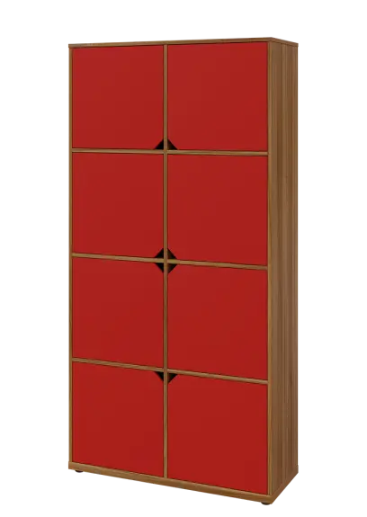 KU6-10D L skříň vysoká 8-dvéřová, 2053x1022x400 mm, provedení levé, ořech světlý/červená