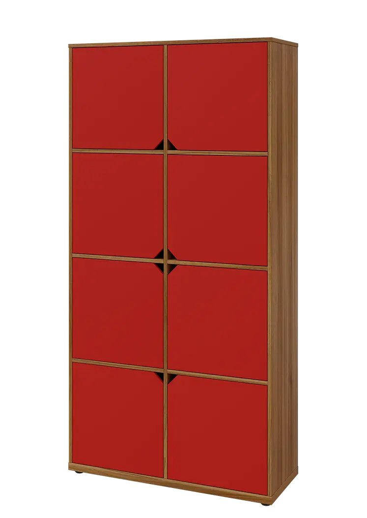 KU6-10D L skříň vysoká 8-dvéřová, 2053x1022x400 mm, provedení levé, ořech světlý/červená