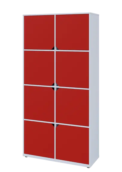 KU6-10D L skříň vysoká 8-dvéřová, 2053x1022x400 mm, provedení levé, bílá sněžná/červená