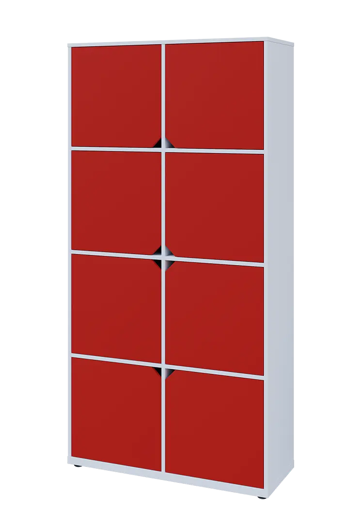 KU6-10D L skříň vysoká 8-dvéřová, 2053x1022x400 mm, provedení levé, bílá sněžná/červená