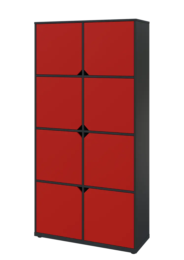 KU6-10D L skříň vysoká 8-dvéřová, 2053x1022x400 mm, provedení levé, antracit/červená