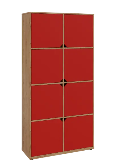 KU6-10D P skříň vysoká 8-dvéřová, 2053x1022x400 mm, provedení pravé, dub lite/červená