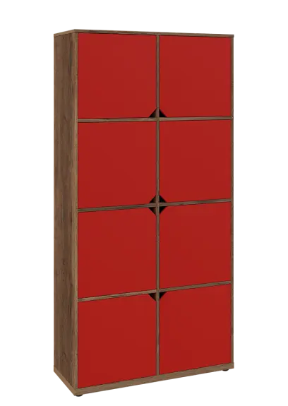 KU6-10D P skříň vysoká 8-dvéřová, 2053x1022x400 mm, provedení pravé, dub halifax cínový/červená