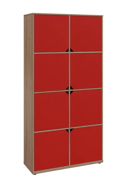 KU6-10D P skříň vysoká 8-dvéřová, 2053x1022x400 mm, provedení pravé, dub bardolino/červená
