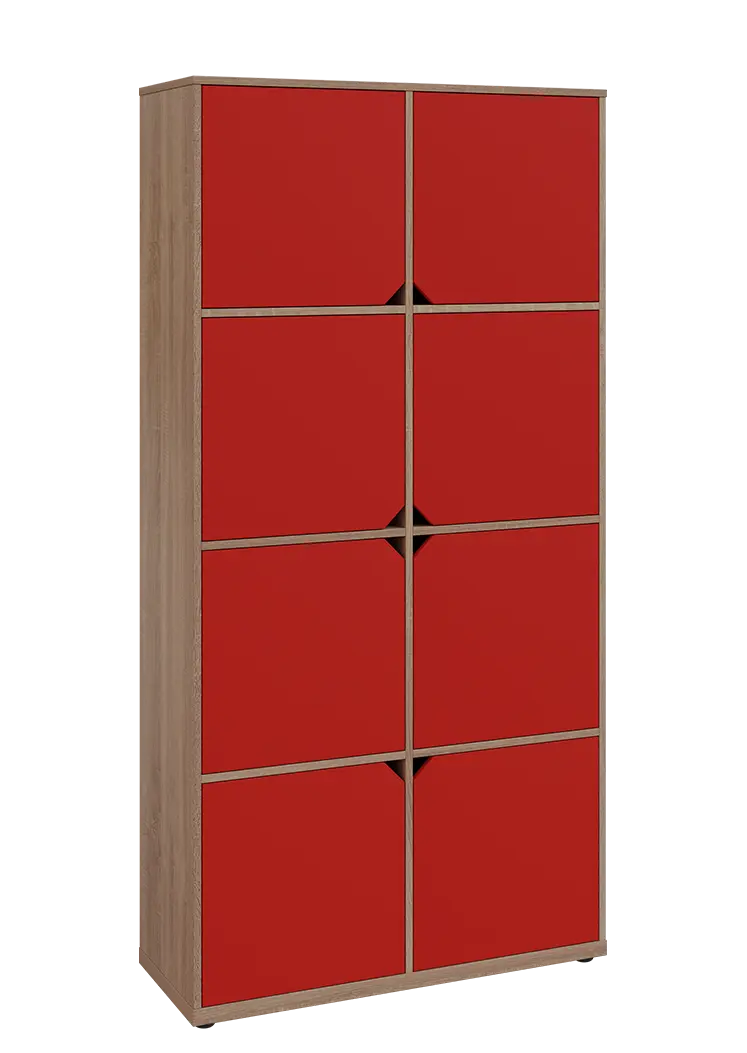 KU6-10D P skříň vysoká 8-dvéřová, 2053x1022x400 mm, provedení pravé, dub bardolino/červená