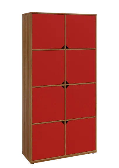 KU6-10D P skříň vysoká 8-dvéřová, 2053x1022x400 mm, provedení pravé, ořech světlý/červená