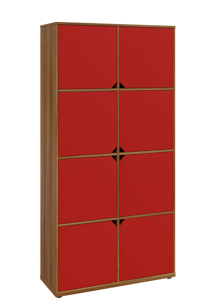 KU6-10D P skříň vysoká 8-dvéřová, 2053x1022x400 mm, provedení pravé, ořech světlý/červená