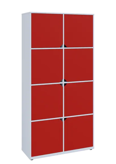KU6-10D P skříň vysoká 8-dvéřová, 2053x1022x400 mm, provedení pravé, bílá sněžná/červená