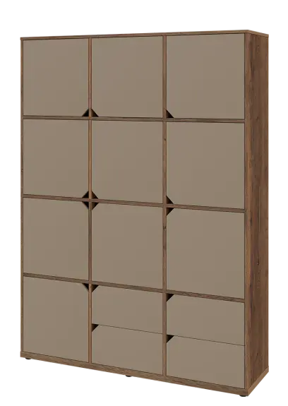 KU6-15DZ4 L skříň vysoká 10-dvéřová, zásuvky, 2053x1522x400 mm, provedení levé, dub halifax cínový/latte