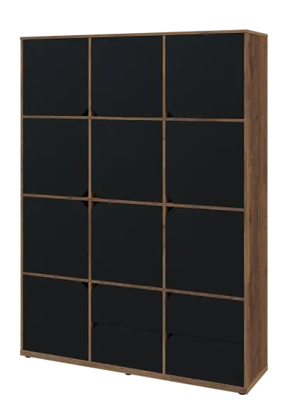 KU6-15DZ4 L skříň vysoká 10-dvéřová, zásuvky, 2053x1522x400 mm, provedení levé, dub halifax cínový/černá