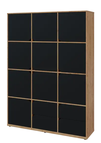 KU6-15DZ4 L skříň vysoká 10-dvéřová, zásuvky, 2053x1522x400 mm, provedení levé, dub lite/černá