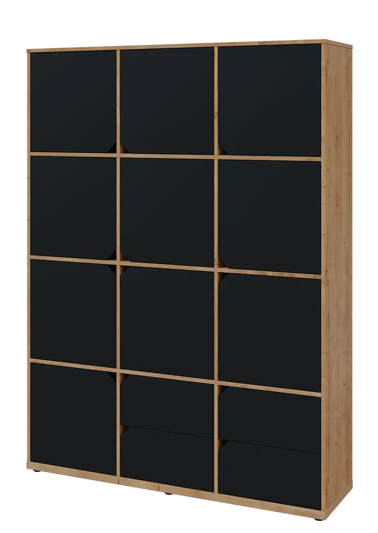 KU6-15DZ4 L skříň vysoká 10-dvéřová, zásuvky, 2053x1522x400 mm, provedení levé, dub lite/černá