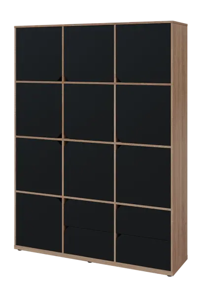 KU6-15DZ4 L skříň vysoká 10-dvéřová, zásuvky, 2053x1522x400 mm, provedení levé, dub bardolino/černá