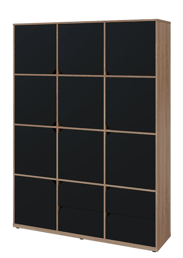 KU6-15DZ4 L skříň vysoká 10-dvéřová, zásuvky, 2053x1522x400 mm, provedení levé, dub bardolino/černá