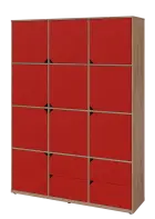 KU6-15DZ4 L skříň vysoká 10-dvéřová, zásuvky, 2053x1522x400 mm, provedení levé, dub bardolino/červen