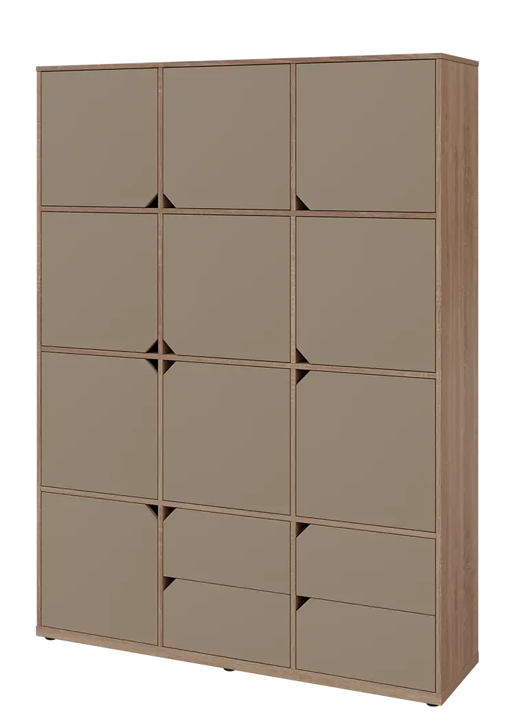 KU6-15DZ4 L skříň vysoká 10-dvéřová, zásuvky, 2053x1522x400 mm, provedení levé, dub bardolino/latte