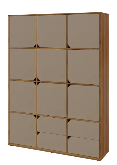 KU6-15DZ4 L skříň vysoká 10-dvéřová, zásuvky, 2053x1522x400 mm, provedení levé, ořech světlý/latte