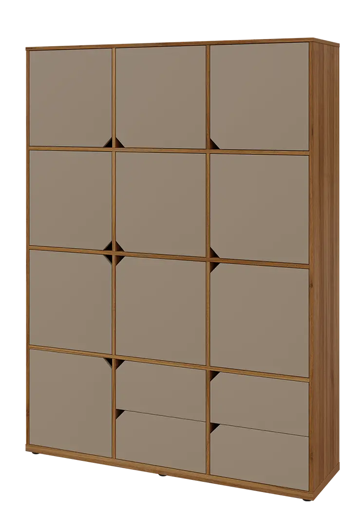 KU6-15DZ4 L skříň vysoká 10-dvéřová, zásuvky, 2053x1522x400 mm, provedení levé, ořech světlý/latte