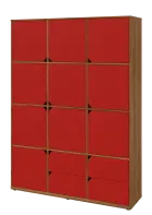KU6-15DZ4 L skříň vysoká 10-dvéřová, zásuvky, 2053x1522x400 mm, provedení levé, ořech světlý/červená