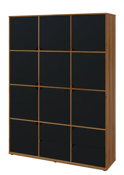 KU6-15DZ4 L skříň vysoká 10-dvéřová, zásuvky, 2053x1522x400 mm, provedení levé, ořech světlý/černá