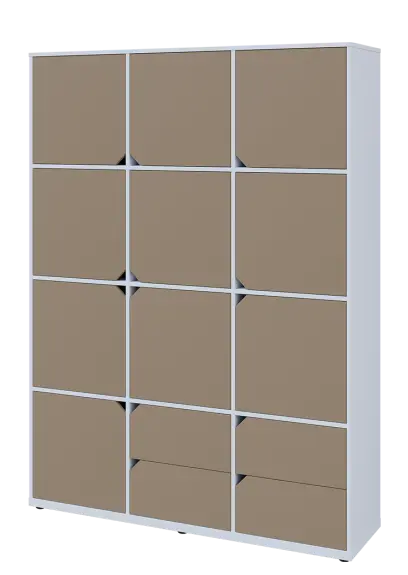 KU6-15DZ4 L skříň vysoká 10-dvéřová, zásuvky, 2053x1522x400 mm, provedení levé, bílá sněžná/latte