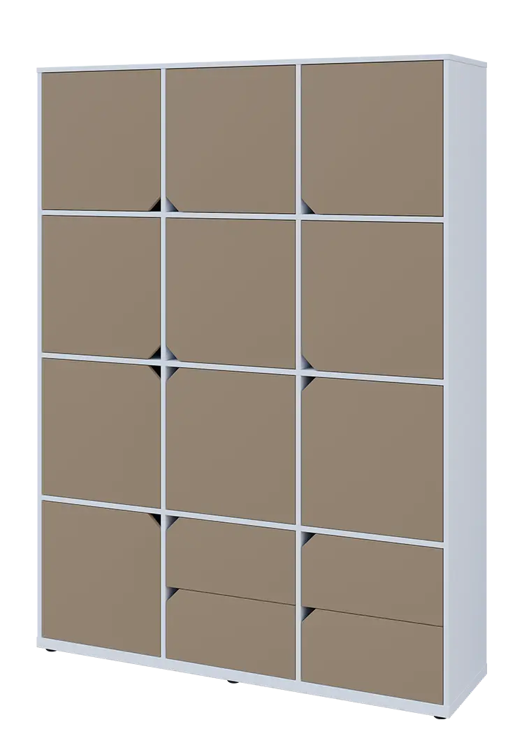 KU6-15DZ4 L skříň vysoká 10-dvéřová, zásuvky, 2053x1522x400 mm, provedení levé, bílá sněžná/latte