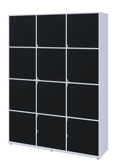 KU6-15DZ4 L skříň vysoká 10-dvéřová, zásuvky, 2053x1522x400 mm, provedení levé, bílá sněžná/černá