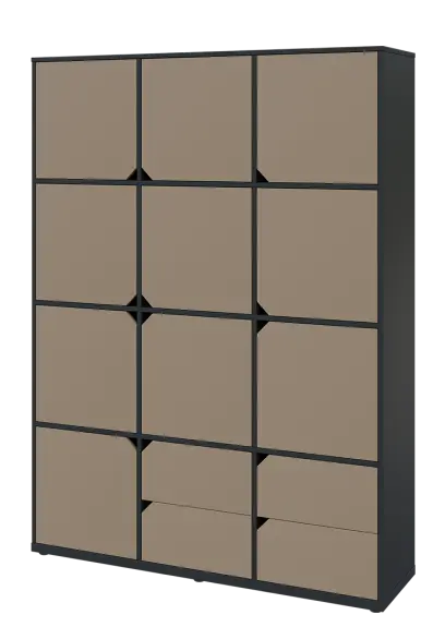 KU6-15DZ4 L skříň vysoká 10-dvéřová, zásuvky, 2053x1522x400 mm, provedení levé, antracit/latte