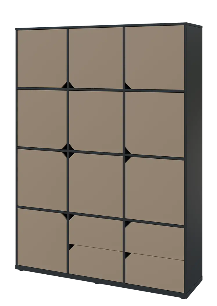 KU6-15DZ4 L skříň vysoká 10-dvéřová, zásuvky, 2053x1522x400 mm, provedení levé, antracit/latte