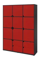 KU6-15DZ4 L skříň vysoká 10-dvéřová, zásuvky, 2053x1522x400 mm, provedení levé, antracit/červená