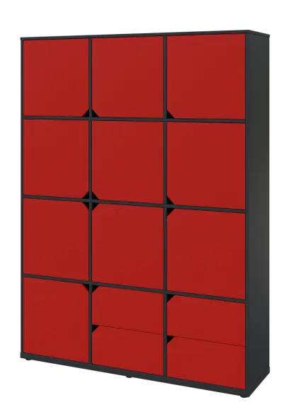 KU6-15DZ4 L skříň vysoká 10-dvéřová, zásuvky, 2053x1522x400 mm, provedení levé, antracit/červená