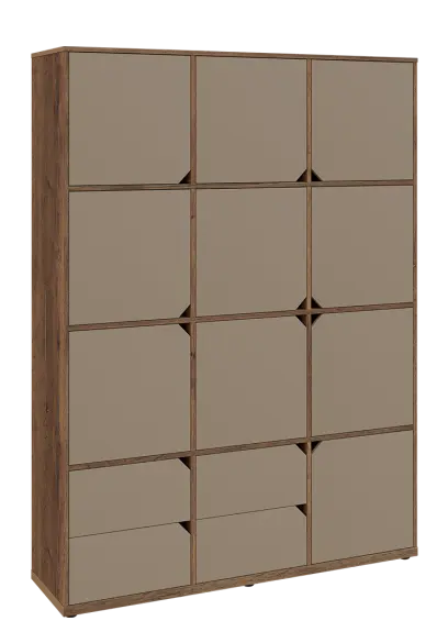 KU6-15DZ4 P skříň vysoká 10-dvéřová, zásuvky, 2053x1522x400 mm, provedení pravé, dub halifax cínový/latte